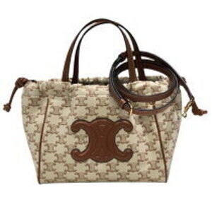 Celine Cabas Drawstring Bag White Tan Textile
